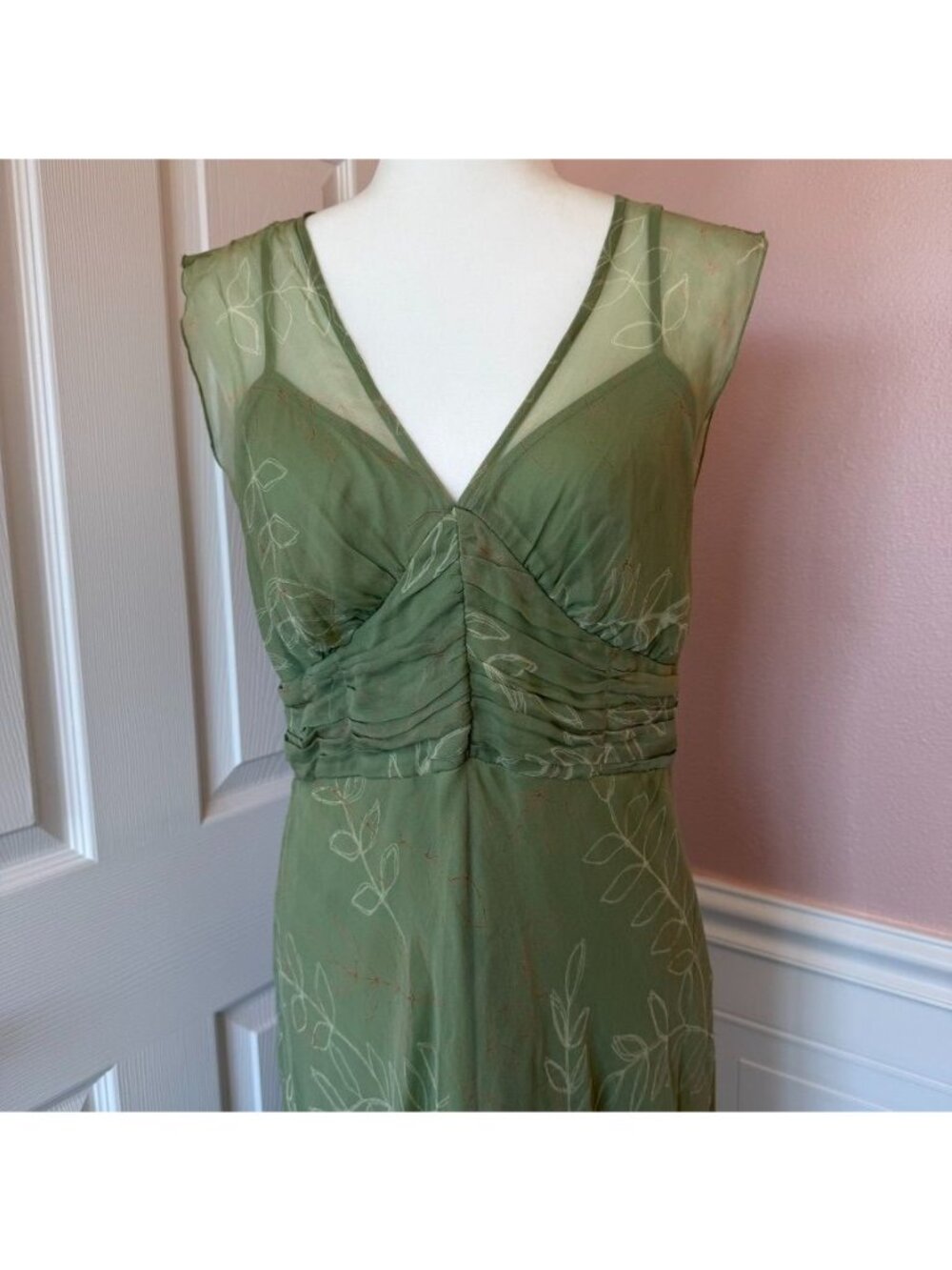90s Vintage Fairycore Romantic Silk Ruched Midi Dress Size M - Picture 3 of 8